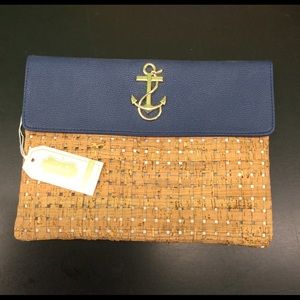 New Mud Pie Cork & Faux Leather Clutch